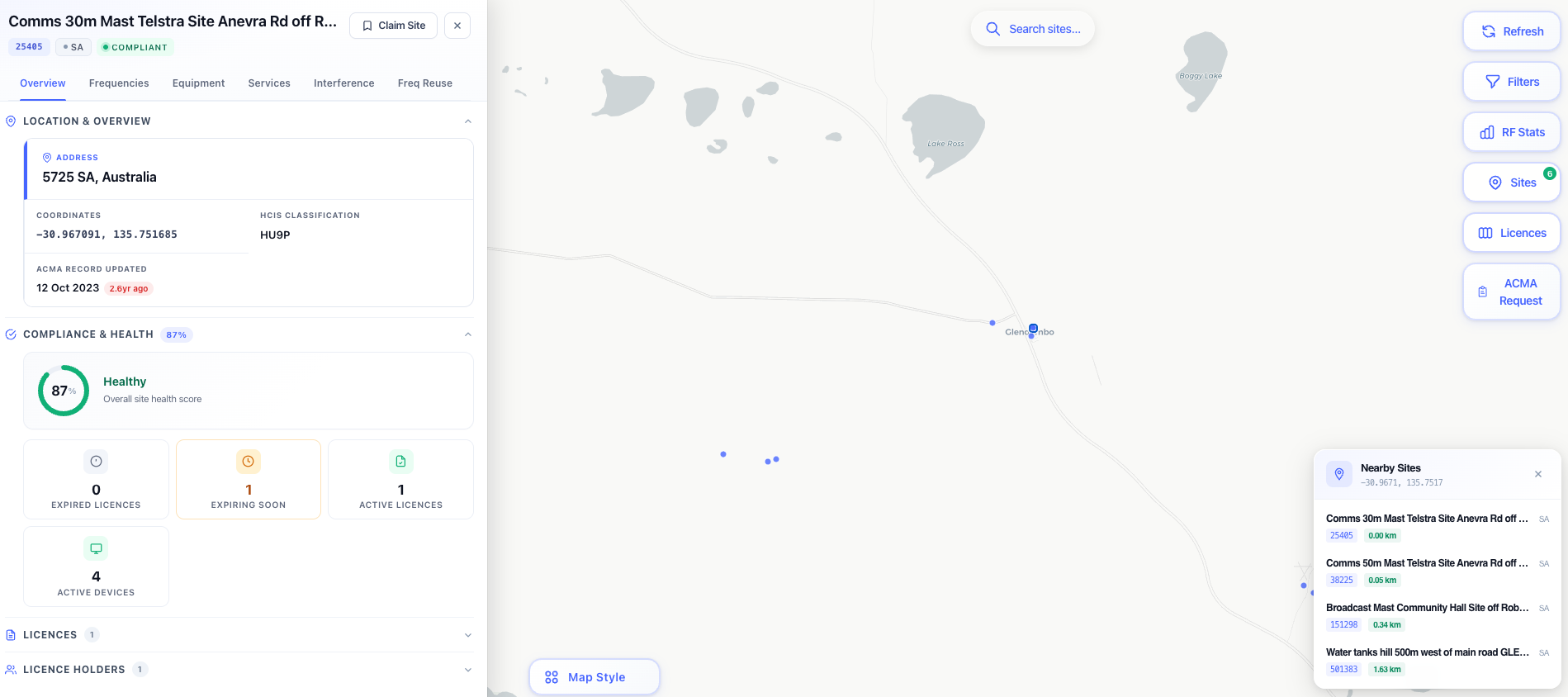 Nearby panel with configurable radius around a coordinate or right click point.
