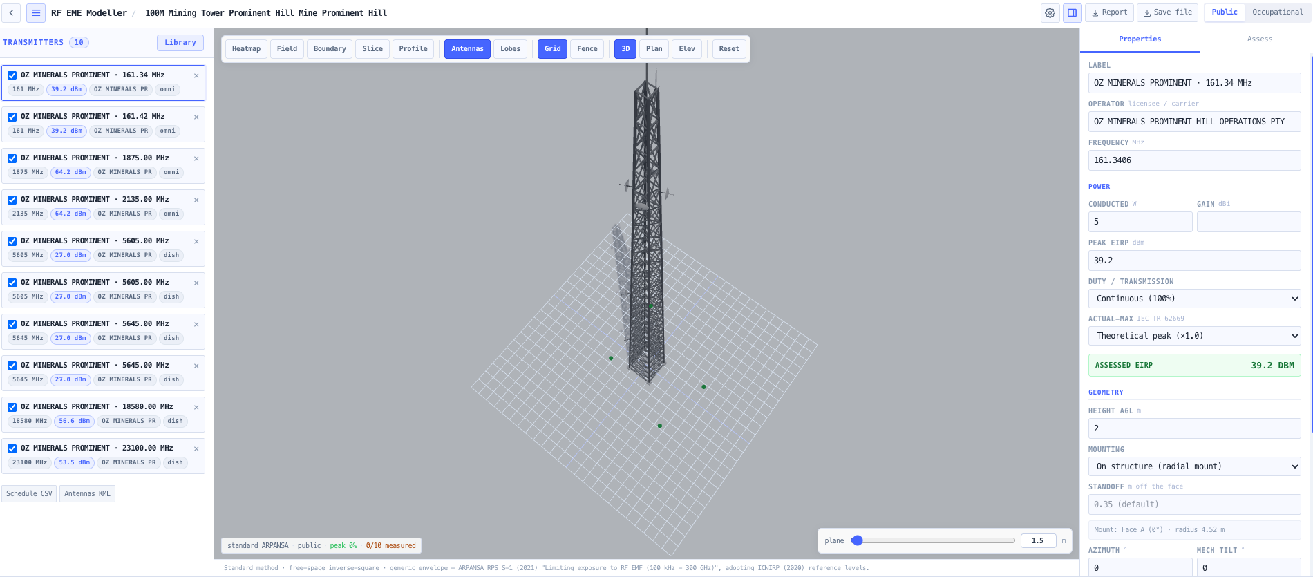 Custom section profile with drag-to-resize rings and a site building.