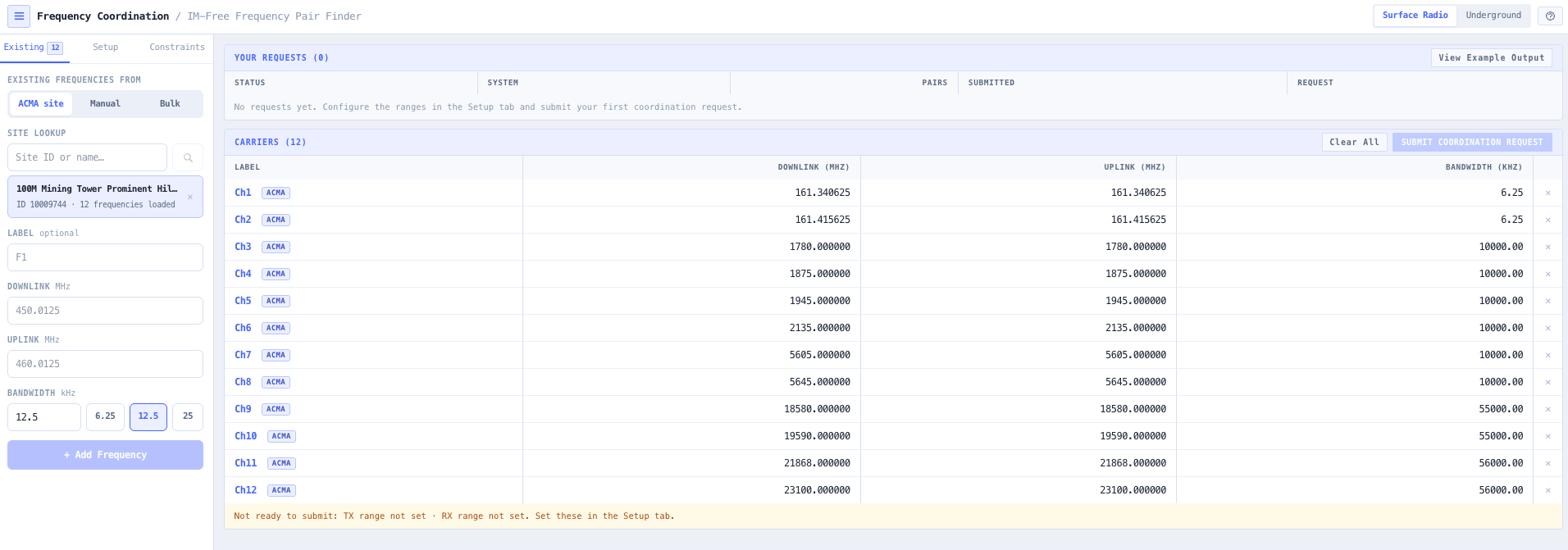 ACMA site lookup. Imported carriers carry an ACMA provenance chip.